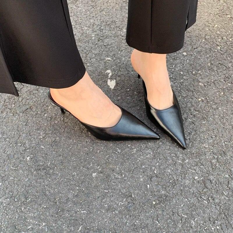 Eilyken Весенние новые брендовые женские тапочки с острым носком, женские туфли без шнуровки, уличные модельные сандалии на тонком низком каблуке