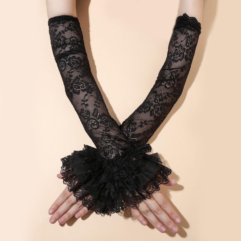 Thin Lace Ice Silk Sleeves Hollow Long Sleeved Arm Cover Simple Sunscreen Arm Sleeve  Women