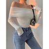Sexy Off-the-shoulder Long Sleeve Bodysuit Fashion Women Autumn Winter Bodycon Knitted Bottoming Top Casual Solid Color Elegant Femme Suit  1907