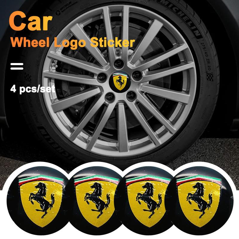 New 4PCS/Set For Ferrari Horse Donkey Badge Emblem Car Wheel Hub Center Cap Rim Cover Decoration Stickers Accessories TH8