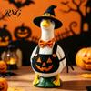 Halloween Goose Statue Mini Desk Statue, Cute Small Figurine with Hand Painted Garden Pumpkin Apron And Wizard Hat for Home Office Table Decor