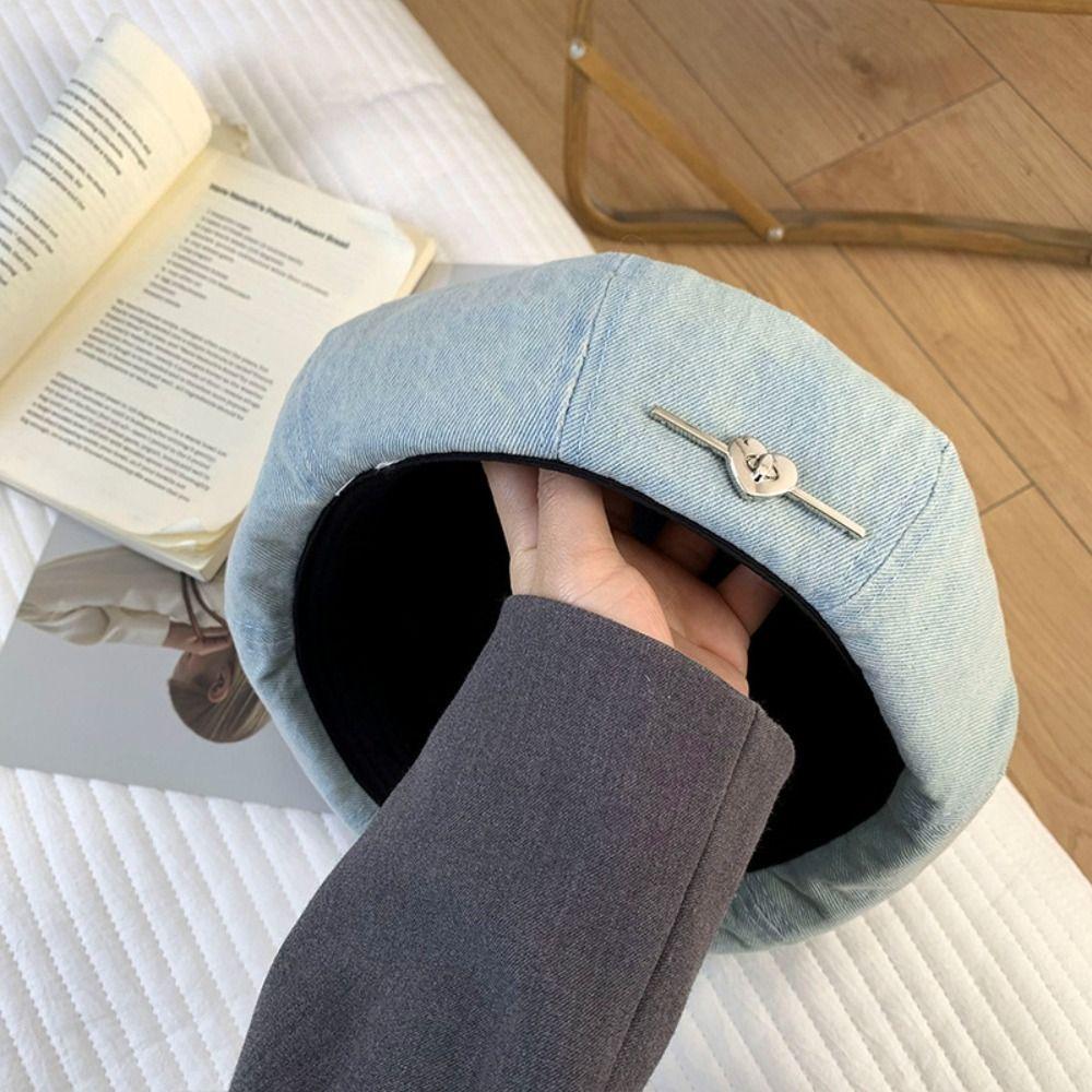 Korean Style Cowboy Beret Cap Solid Color Painter Hat Retro Love Heart Beret Girl