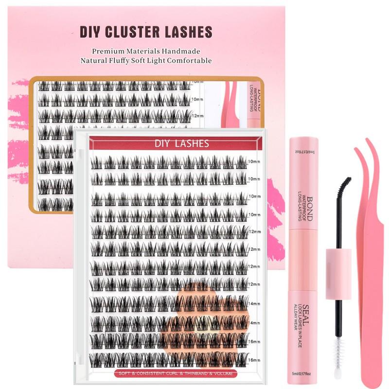 DIY Individual Lash Extensions Kit 30D 40D Cluster Lashes With Adhesive Tweezers Professional Eyelash Enhancement