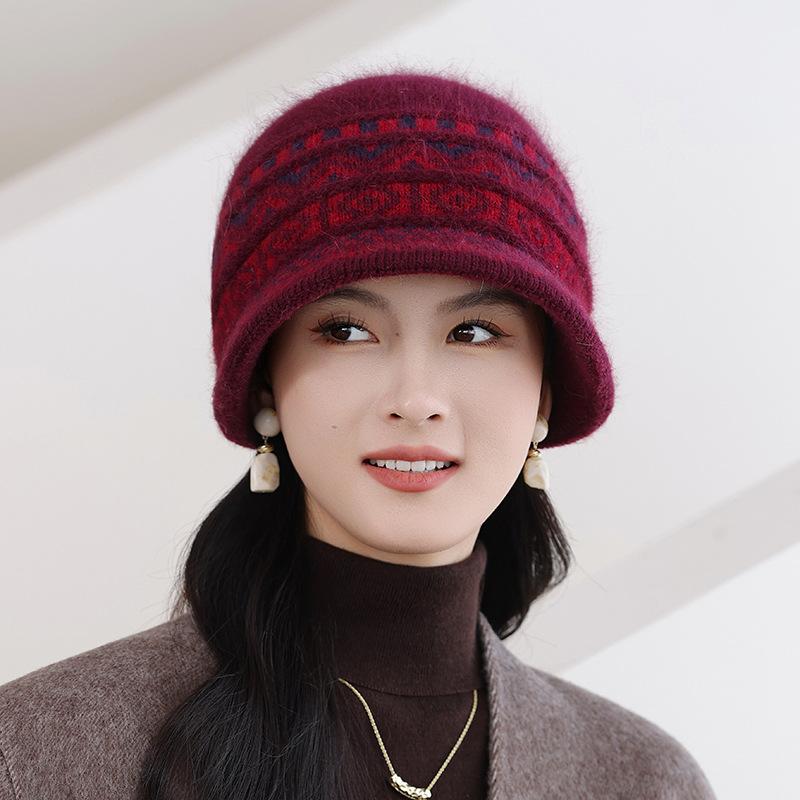 Womens Hat New Double Warm Rabbit Fur Hat Knitted Wool Hat In The Elderly Fisherman Hat