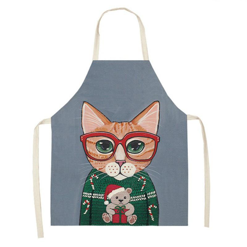 Фартук для приготовления пищи и выпечки, антимасляный фартук с защитой от пятен, льняной фартук без рукавов с принтом кота, аксессуары для домашней уборки