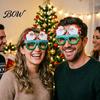 Santa Claus Party Glasses Christmas Glasses, Glitter Holiday Frames, Hat Tree Snowman Bear Funny Eyeglasses for Favors Gingerbread Man