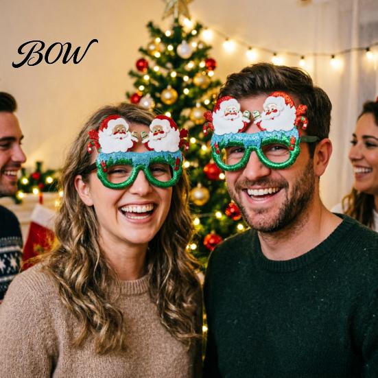 Santa Claus Party Glasses Christmas Glasses, Glitter Holiday Frames, Hat Tree Snowman Bear Funny Eyeglasses for Favors Gingerbread Man