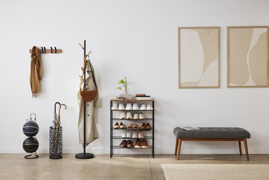 Полка для обуви Yamazaki Jitsugyo 3370 с верхом, 6 крючками для обуви Ш66 x Г25 x Tower, в комплекте пластина, ярусы, черная, прибл.. H87см, Стойка, Хранение,