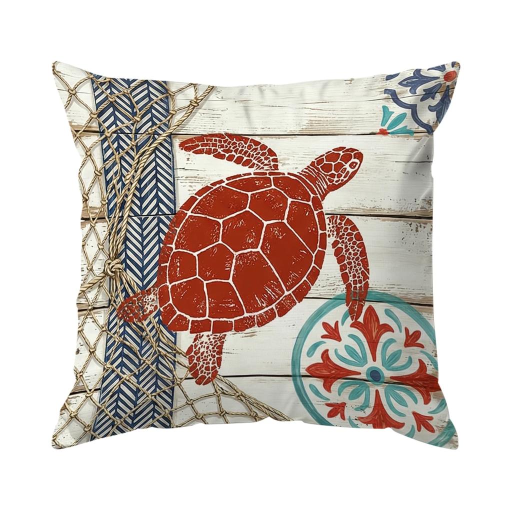 1,4 Pcs Wood Grain Marine Organism Single-Sided Printed Pillowcase Cushion Cover,Suitable For Living Room,Bedroom,Car Decoration