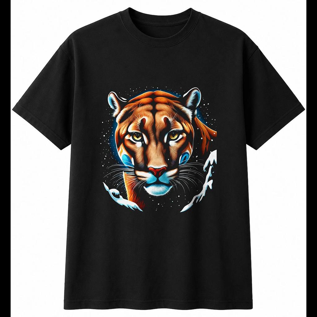 Cougar Tattoo Wildlife Mens T-Shirt Black 100% Cotton Printed Nature
