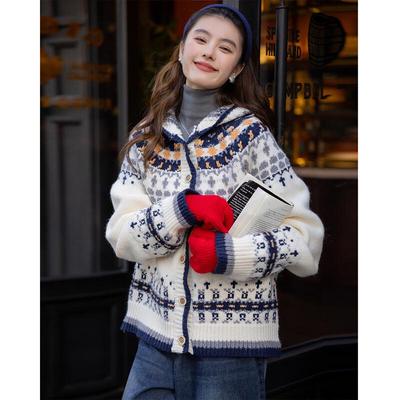 Свитер-кардиган с капюшоном в стиле Fair Isle ITISF4