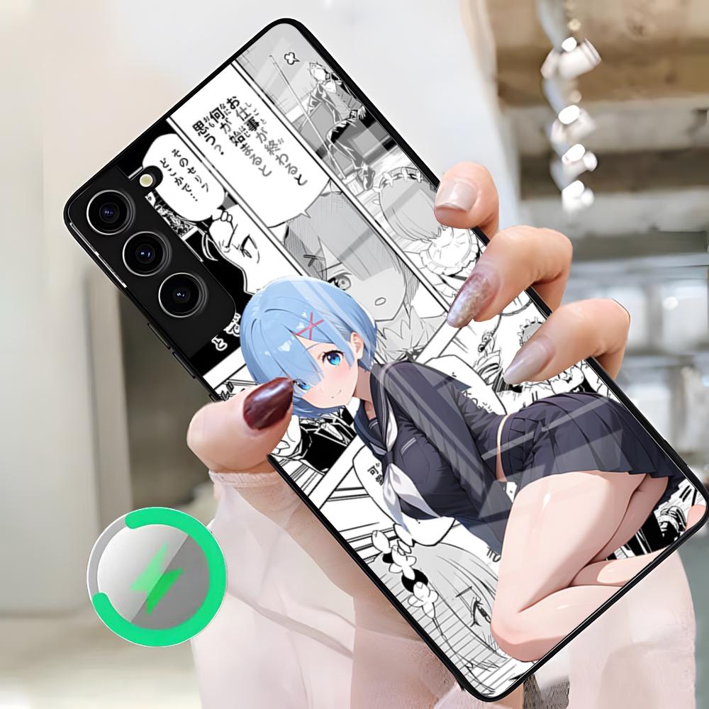Чехол для телефона Аниме Re Zero Рем для Samsung S26 Ultra S25 Edge S23 S22 S21 S20 Ultra Plus S24 Fe A25 Магнитная стеклянная крышка