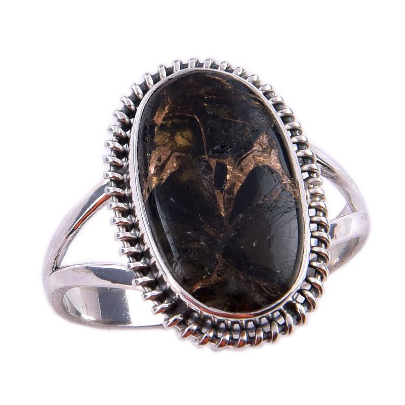 Натуральный Черный Медный Турмалин Камень 925 Стерлинговое Серебро Кольцо Р.10 z7B66