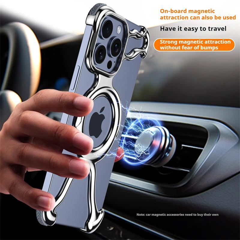 Роскошный чехол из жидкого металла с магнитным покрытием специальной формы для iPhone 16 15 14 13 Pro Max Magsafe Rimless Heat Disipation Phone Cover