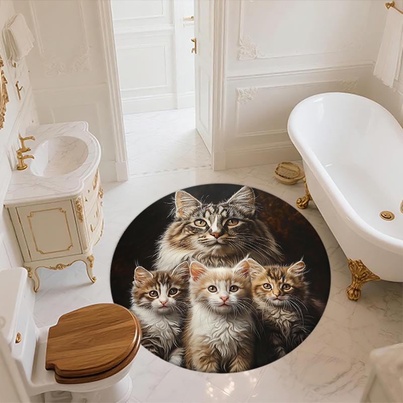 Black Maine Coon pattern round rug,Carpet Rug for Living Room Bedroom Playroom ,Non-slip Floor Mat,Holiday Gifts and Birthday Gifts.