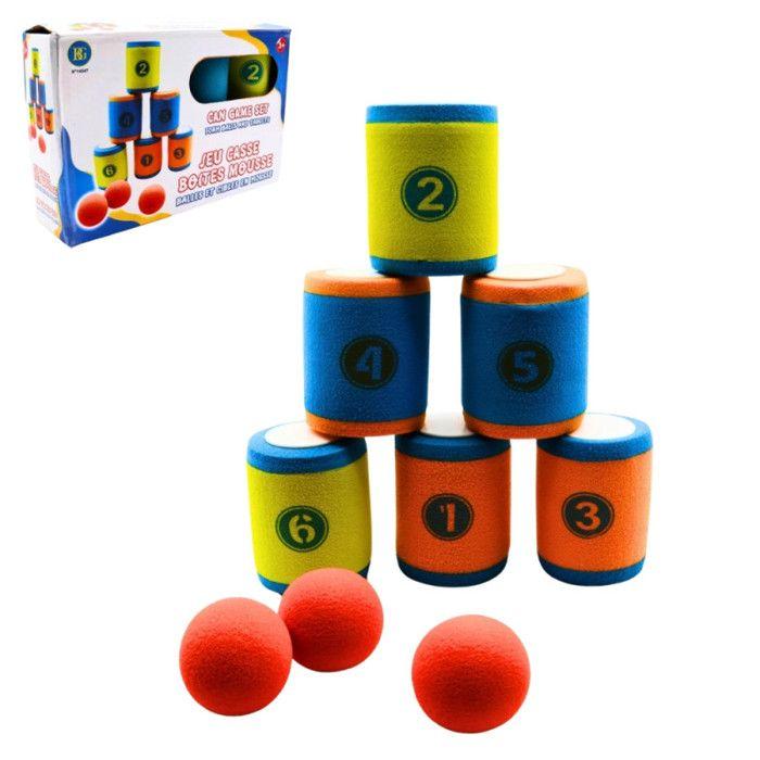 Jeu de chamboule-tout - BG INTERNATIONAL - Set 6 canettes - mousse haute densité - 3 balles souples - intérieur/extérieur