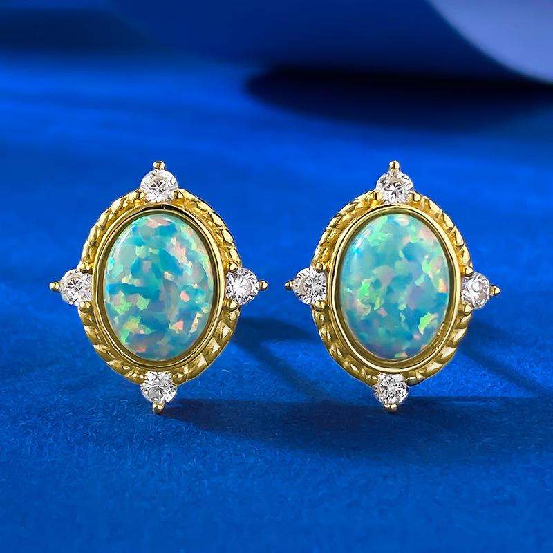Gilded Court Style Opal Dream Blue Light Luxury Temperament Stud Earrings