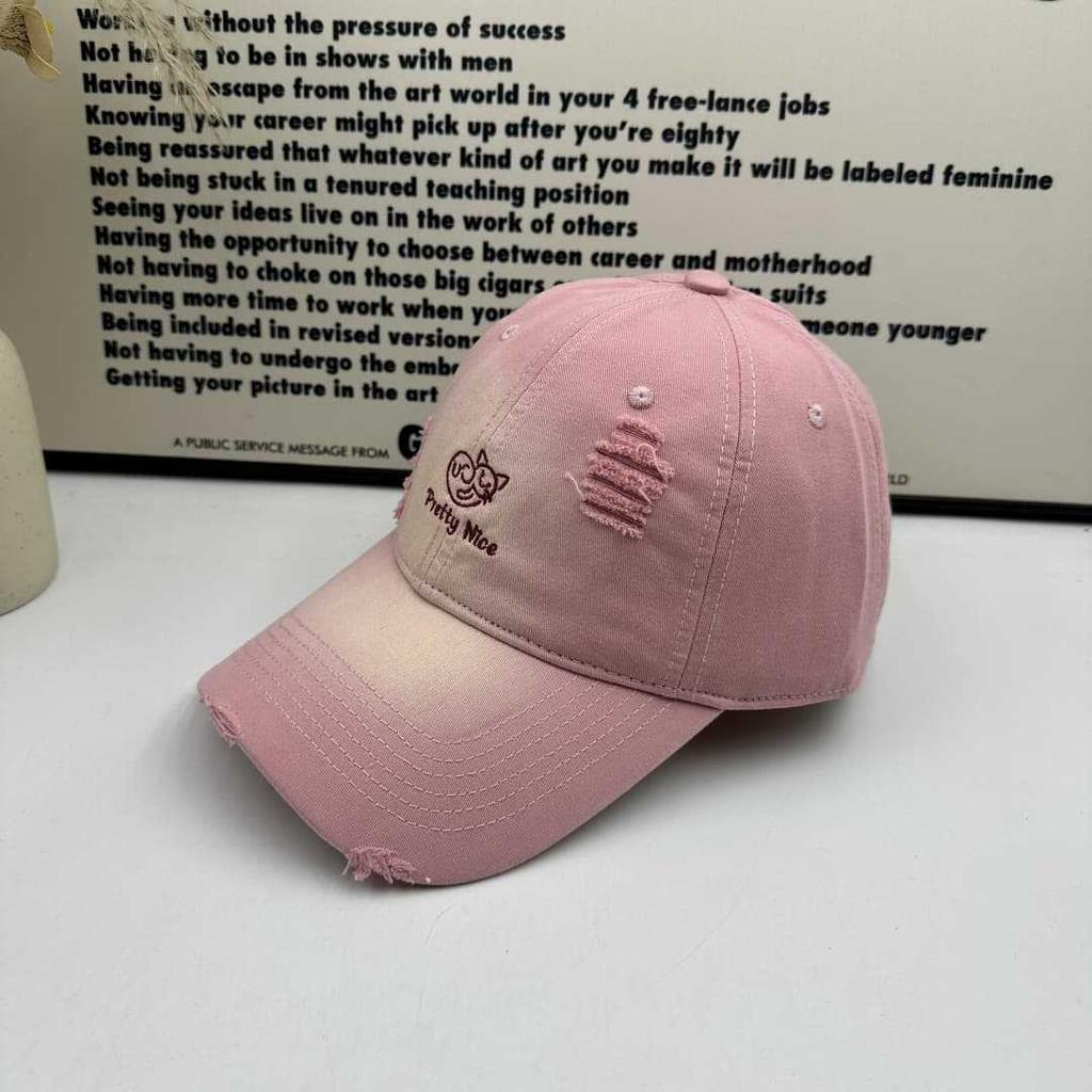 Cute cat spring and summer new ripped baseball cap couple versatile retro ripped cap street trendy brand