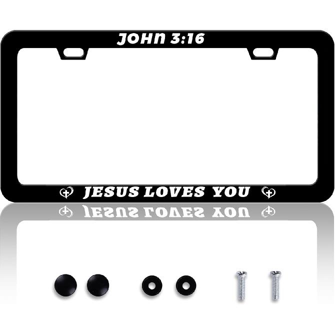 Jesus The Way The Truth The Life License Plate Frame Cross License Plate Frames Personalise Stainless Steel Funny Design Compatible with Standard