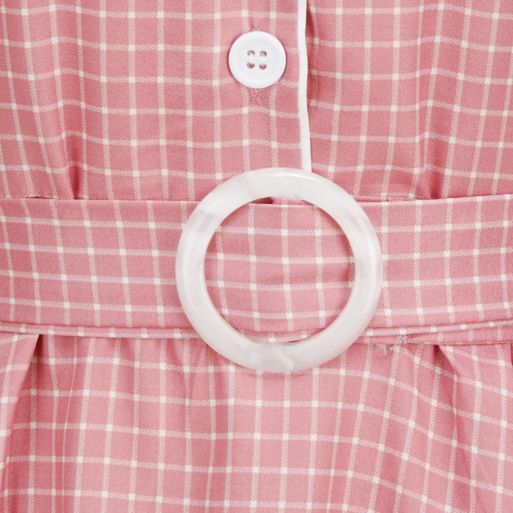 GMXIA Temperament Women's Color Contrast Suit Collar Cardigan Checkered Belt Slimming Big Swing Mid-length Vintage Dress