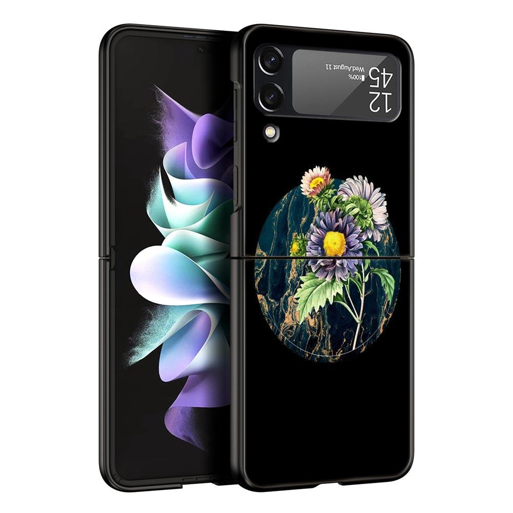 Чехол для телефона с винтажным цветочным ботаническим мрамором для Samsung Galaxy Z Flip 3 4 5, черный, складной, твердый, защитный чехол
