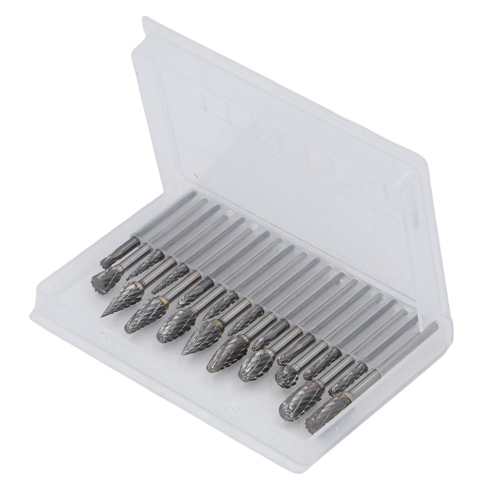 20 Pcs Double Cut Rotary Burr Set 1/8in Shank Tungsten Carbide with 2 Collets for Woodworking