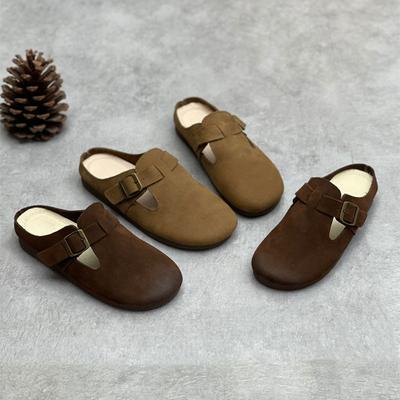 Тапочки ручной работы на плоской подошве из натуральной кожи. Повседневная универсальная женская обувь без шнуровки с круглым носком.