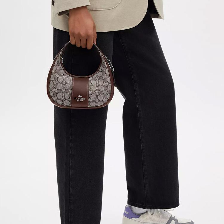 Coach Carmen 20 Logo Leather Shoulder Crossbody Handbag Small Women handbags Silver Oak Maple CU984-SVS8S
