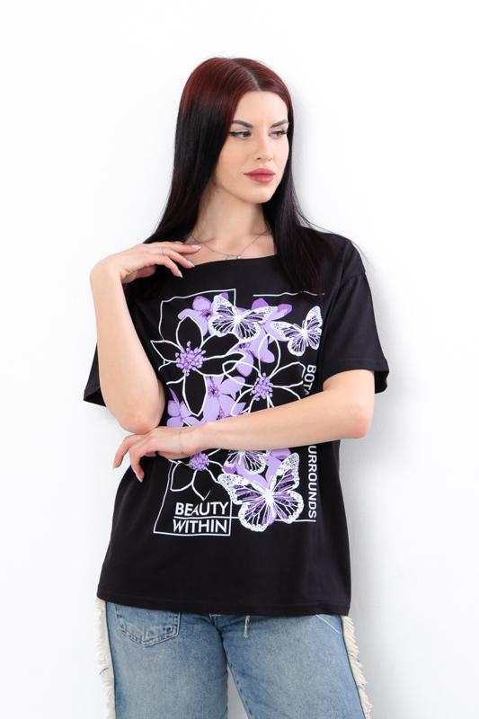 Women’s Oversize Cotton T-Shirt – Lightweight Knit with Floral Print & Relaxed Fit Summer 8127-001-33-1 HC
