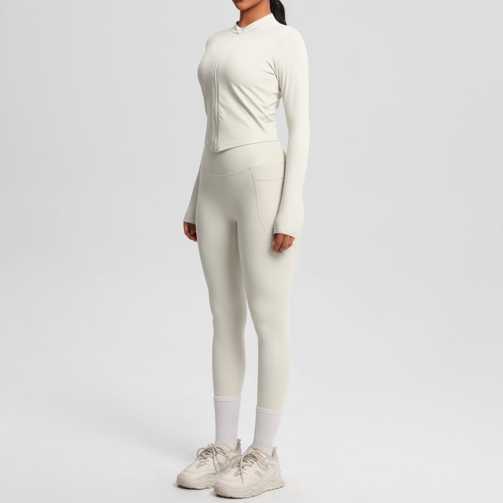 Naked double-sided grinding tight long-sleeved yoga suit outdoor running thin fitness pants sports suit women