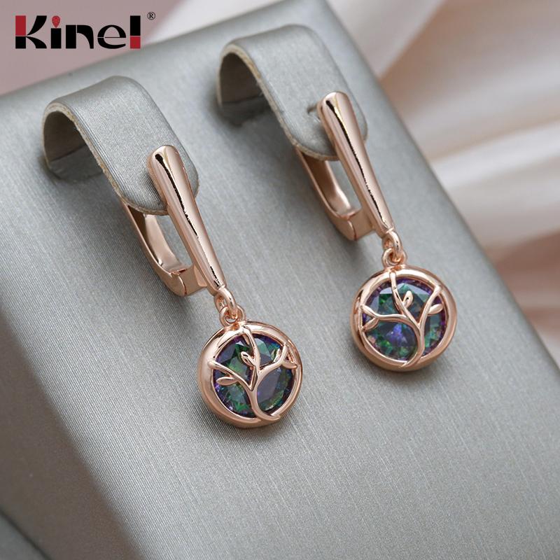 Круглые серьги-капли Kinel с цветным цирконием золотого цвета для женщин