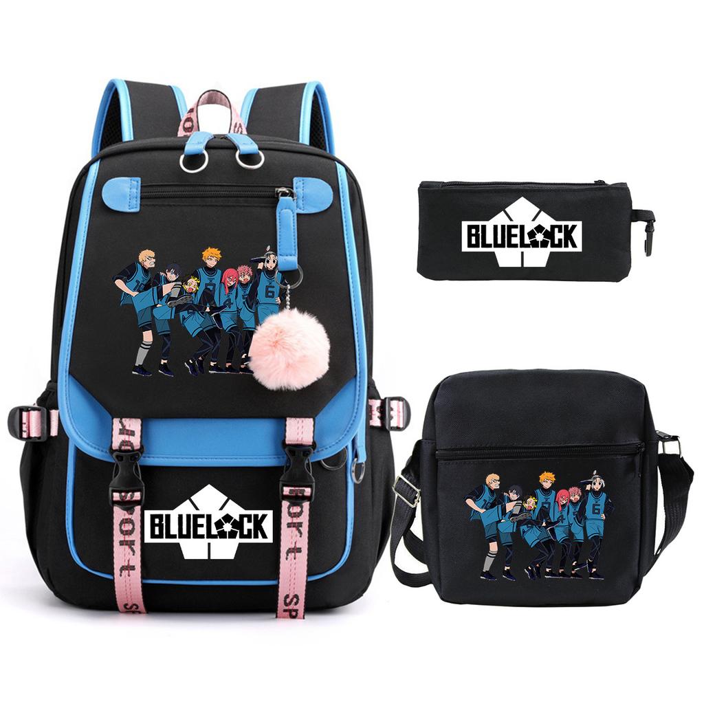 Trend Campus Primary And Secondary School Students Schoolbag Blue Prison Periphery Animation Backpack Pencil Bag