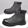 Fashion Classic Mens Leather High Top Shoes Fashion Outdoor Motorcycle Boots Lace Up Non-Slip Ankle Boots Winter Plush Snow Boots Botas