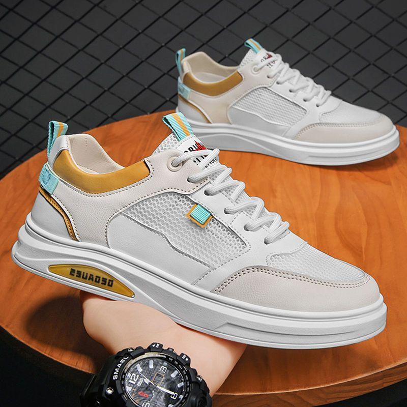 Summer Low-Cut Lightweight Breathable Men's Shoes with Hollow Mesh Leisure Fashion Sports White Board Shoes
