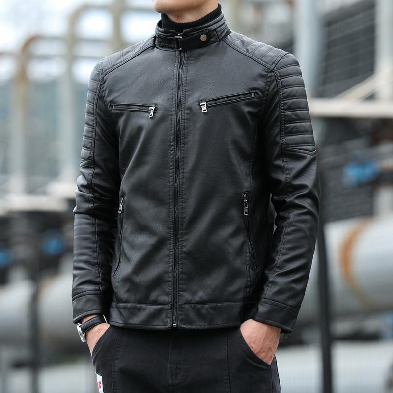 Кожаная куртка для мужчин осень и зима новый корейский стиль тонкий короткий модный воротник стойка мужская кожаная куртка модная брендовая мотоциклетная куртка для мужчин