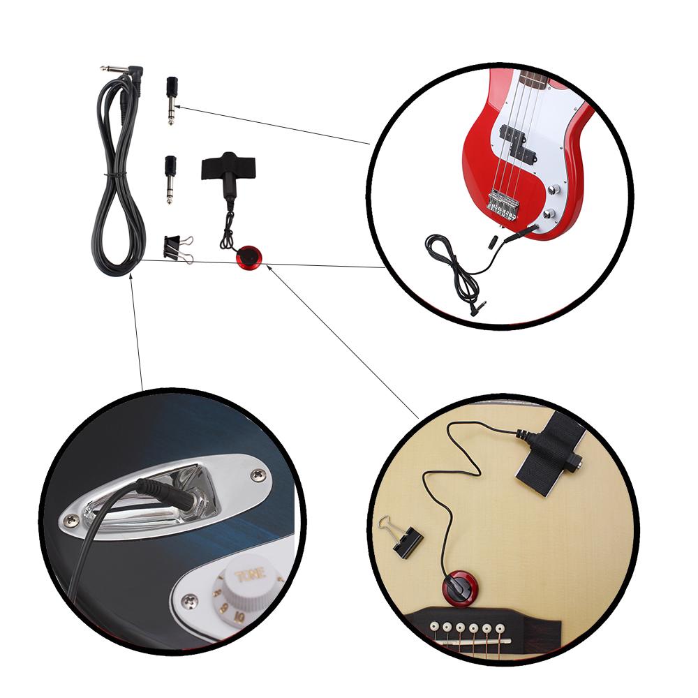 Универсальный набор звукоснимателей для струнных инструментов с звукоснимателем + аудиокабель 6,35 мм + 2 шт. адаптера 6,35 мм на 3,5 мм + металлическая клипса