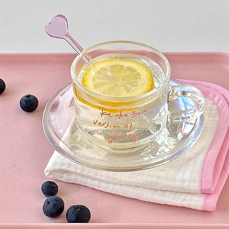 200ML High borosilicate glass espresso cup with stirrer, insulated double wall party preparation, 200ml coffee cup handle set