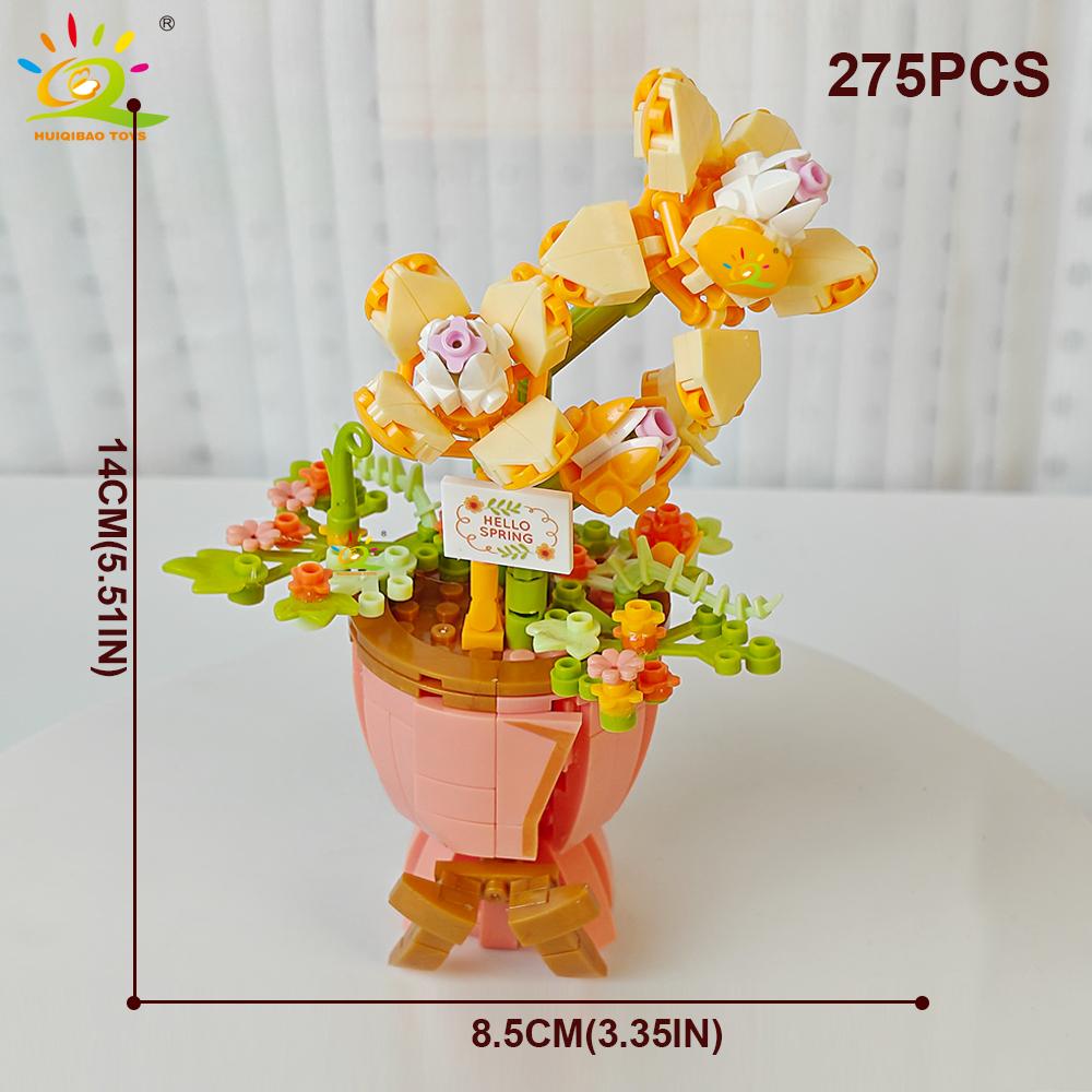 HUIQIBAO MOC Модель Цветка Микро Строительный Блок DIY Вечный Букет Украшение для Дома Стола Стола Растение Кирпич Подарок Девочке Детская Игрушка