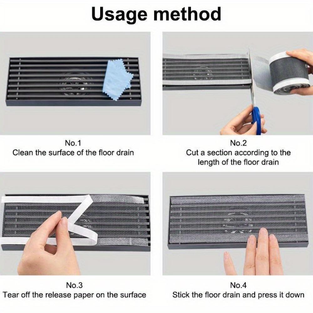 1 рулон 196,85 дюймов, нарезаемый уловитель волос для душевого стока, самоклеящиеся наклейки для слива в полу, одноразовый сетчатый фильтр для раковины для ванной комнаты