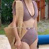 Полосатое бикини с высокой талией в корейском стиле - Купальник из двух частей для маленькой груди