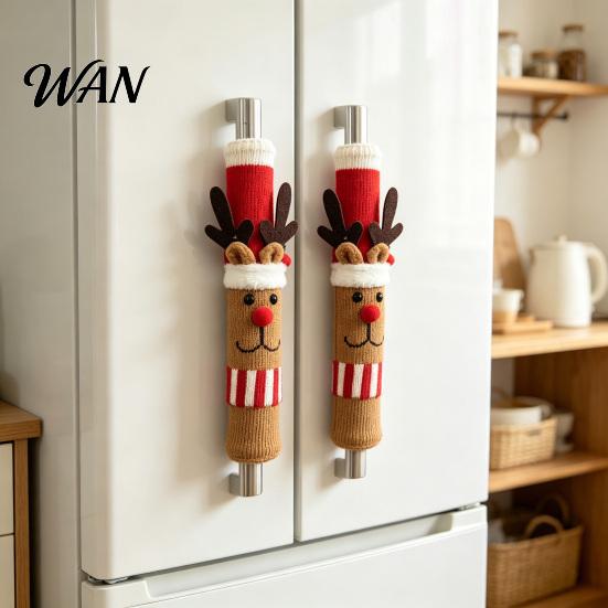 Soft Knitted Handle Sleeves Christmas Fridge Cover, Refrigerator Sleeve, Santa Snowman Elk Cute Cartoon Cover for Microwave Oven Dishwasher
