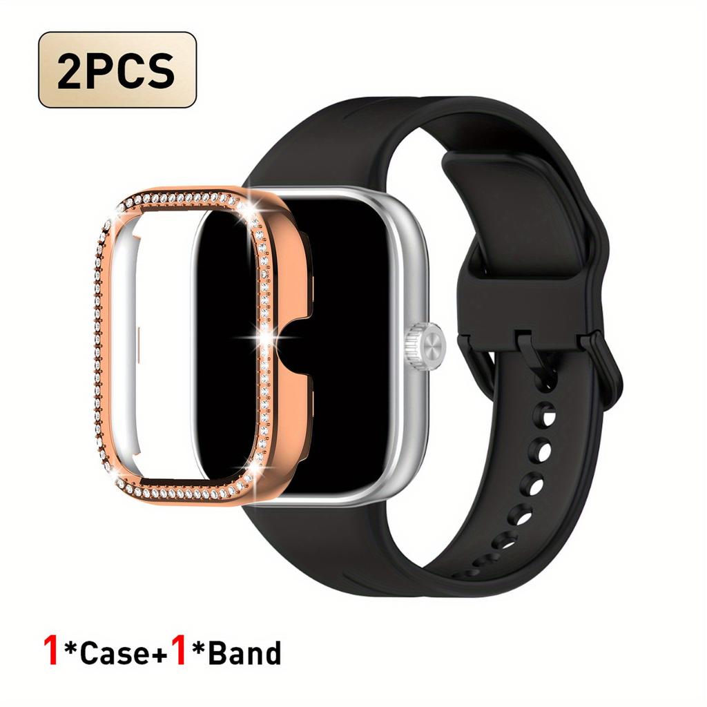 Набор из 2 шт. Для Redmi Watch 5/6 Спортивный ремешок Кристальный полый защитный чехол Классический деловой дышащий однотонный ремешок