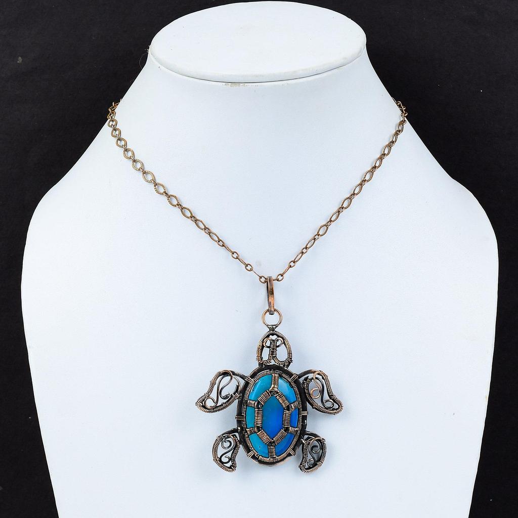 Смитсонитовый кулон, медная проволока, кулон, драгоценный камень, медные украшения, ручная работа, подвеска в стиле бохо, черепаха, кулон, ювелирные изделия, завернутые в проволоку, для подарка