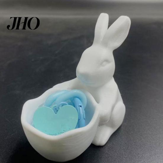 Rabbit Shaped Candy Holder 3D Printed Easter Bunny Bowl, Cute Holding Bowl Figurine, DIY Paintable White Desk Animal Dish Decor for Living Room
