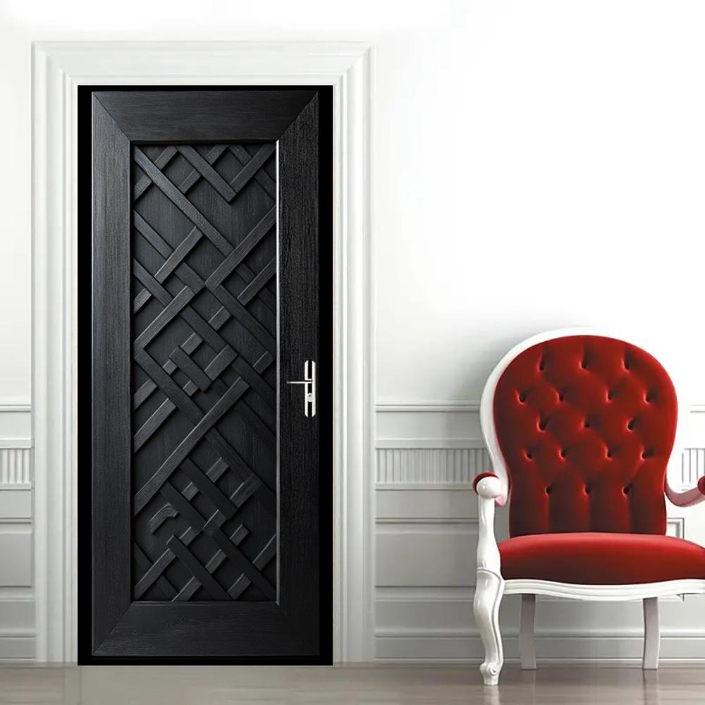 3D Door Decoration Stickers Modern Black Geometric Simple Abstract Lines Flowers Wallpaper For Living Room Home Decor Bedroom Art Decals