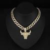 Bull Head Pendant Full of Diamonds Cuban Chain, Hip-hop Street Rap Style 15mm Clasp Jewelry European and American Niche Personalized Animals