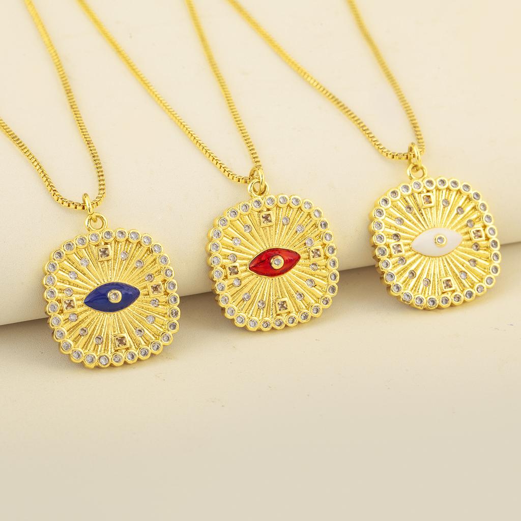 Nidin New Trendy Square Shape Evil Eye Charm Pendant Necklace For Women Men Copper Shiny Crystal Zircon Clavicle Chain Jewelry
