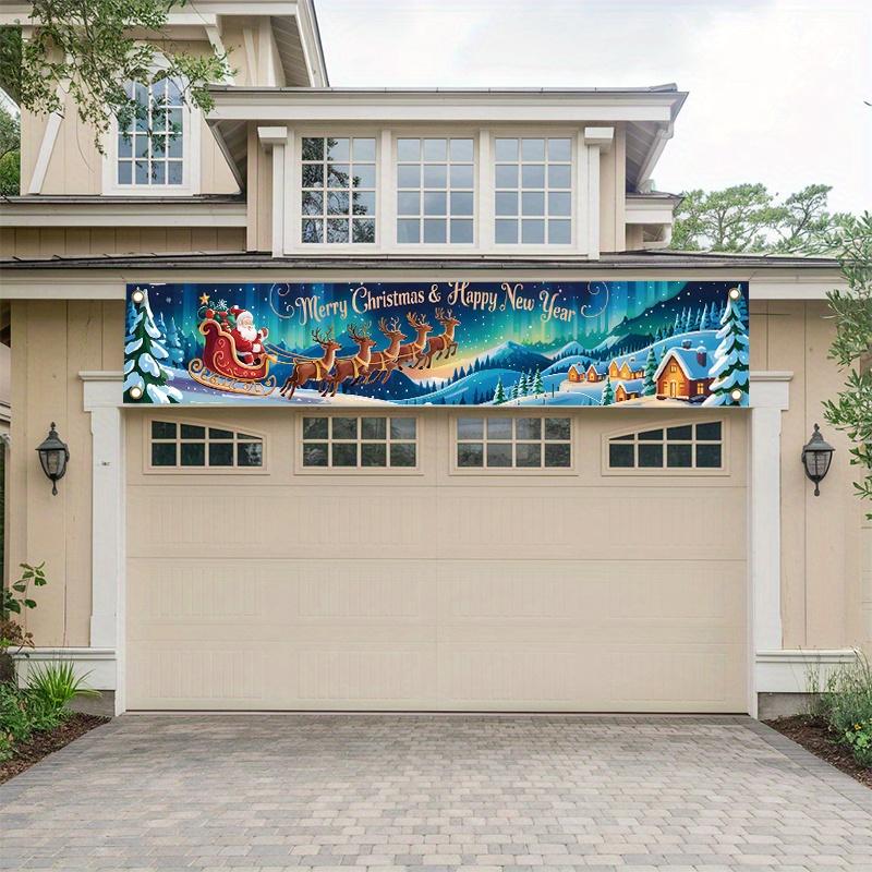 Festive Santa Claus & Reindeer Christmas Outdoor Fence Banner 17x78in, Garden Yard Holiday Decor