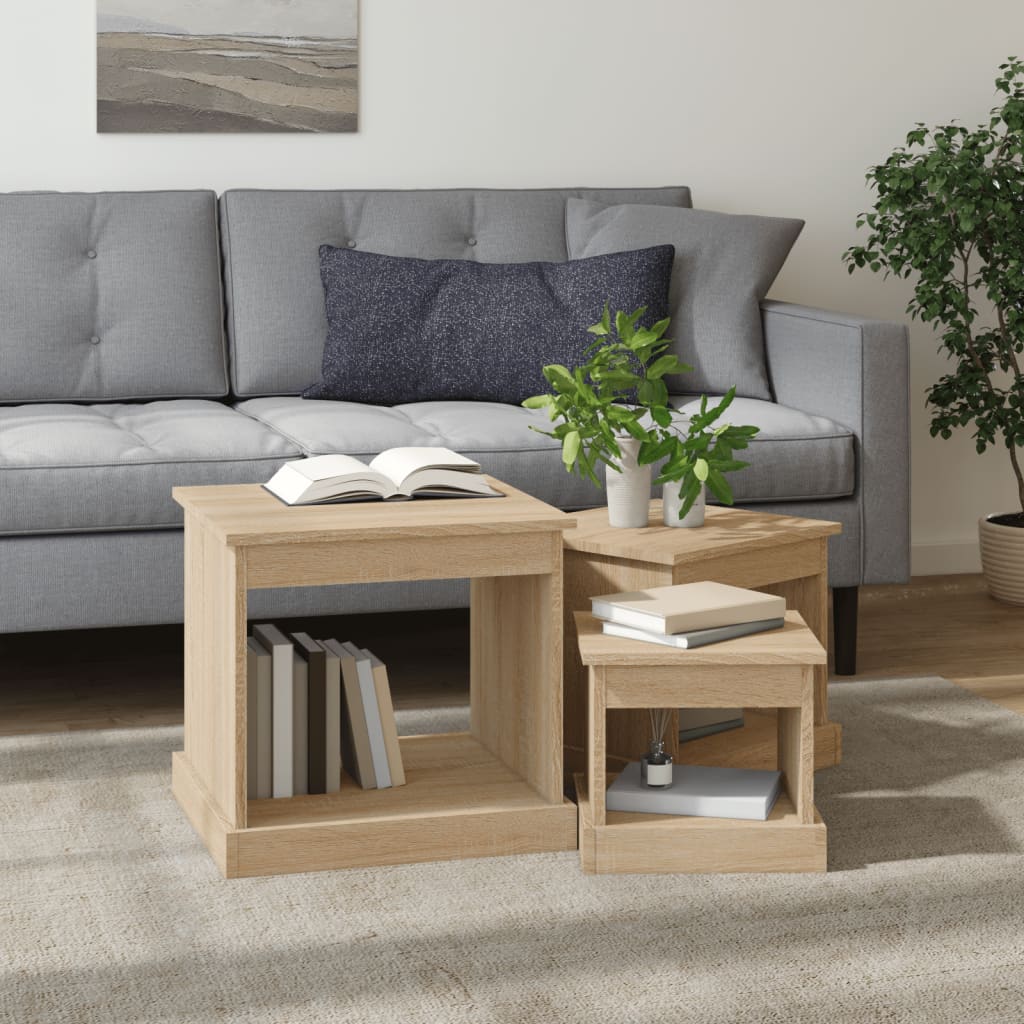 3 Piece Coffee Table Set Sonoma Oak Wood Composite