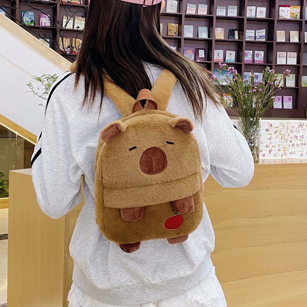Embroidered Capybara Plush Backpack Cute Large Capacity School Bag Cartoon Animal Daypack Gifts